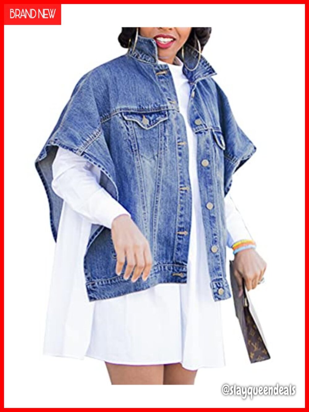 Oversized Distressed Cotton Denim Jacket Button Down Ripped Jean Coat